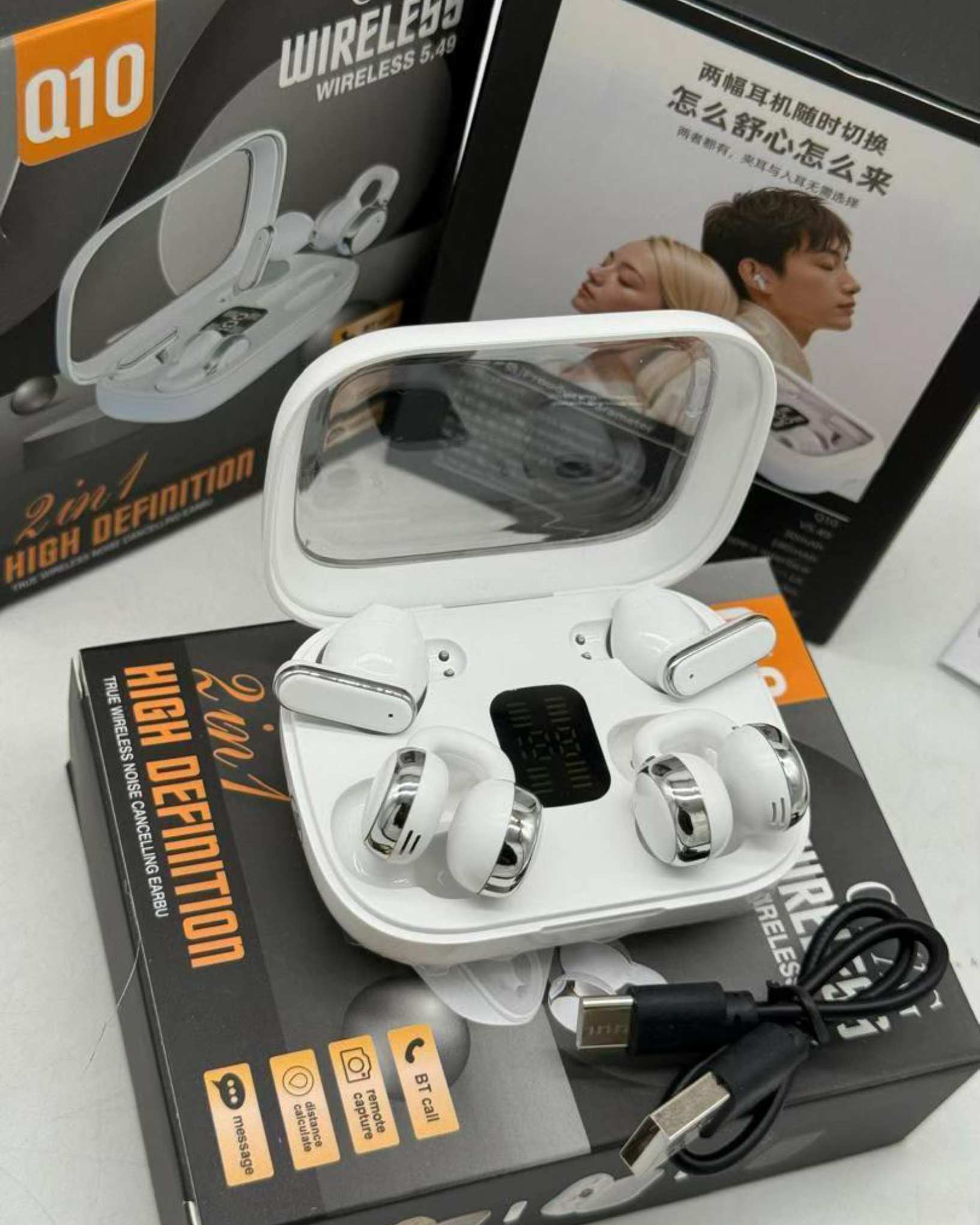 "WHITE" - 2-IN-1 Wireless Earbuds
